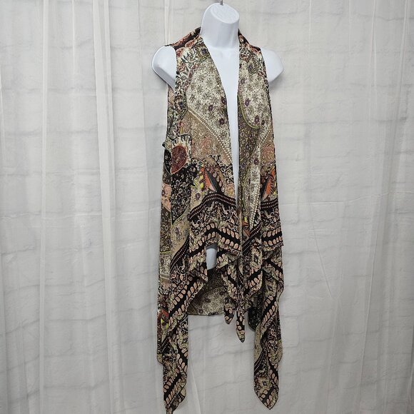 G Vest Boho Sheer Sleeveless Brown Green Fairy Whimsigoth Waterfall L - Picture 3 of 9